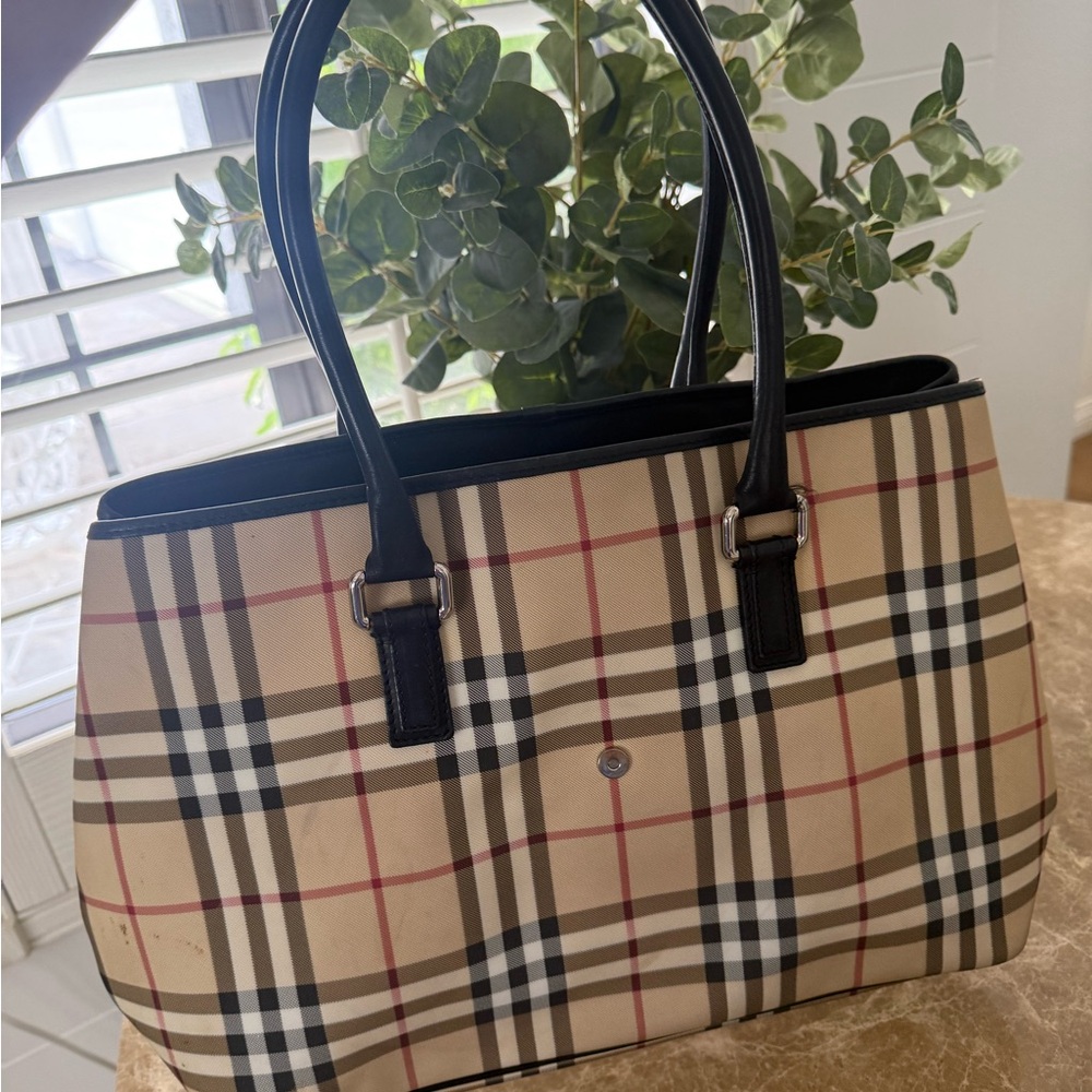 Burberry Beige and Dark Brown Checkered Tote - Picture 2 of 5